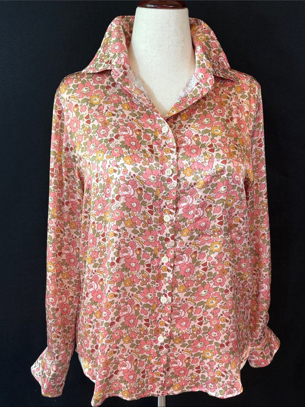 liberty 100% Silk “Betsy Field” Floral Button-Down Blouse Size Medium